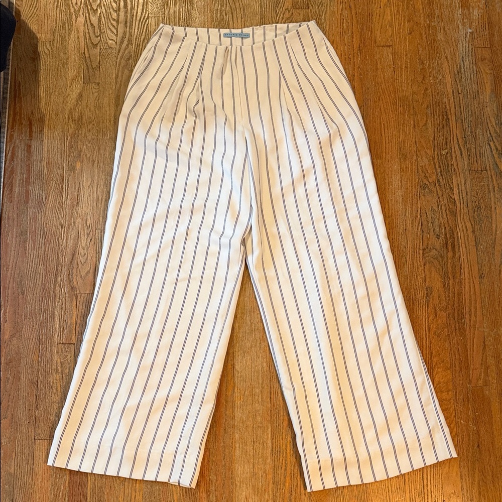 ANTONIO MELANI Women's Wide Leg Pants - Cream with Blue Stripes